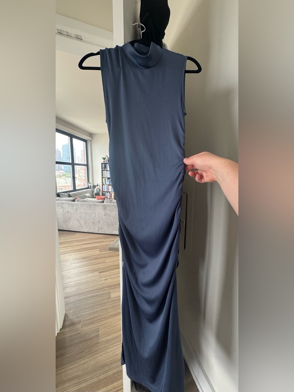 Sleek Navy Ruched Maxi Dress